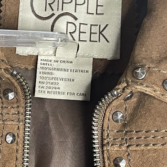 Vintage Cripple Creek Studded Suede Leather Jacket Cross Design Brown Size Small - Picture 4 of 9